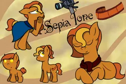 Size: 1024x685 | Tagged: safe, artist:muddy-waters, derpibooru import, oc, oc:sepia tone, unofficial characters only, pony, baby, baby pony, clothes, female, filly, scarf, solo