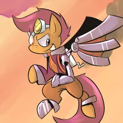 Size: 1000x1000 | Tagged: amputee, artificial wings, artist:spanish-scoot, augmented, cyborg, derpibooru import, eyepatch, mechanical wing, prosthetic limb, safe, scootaloo, scootaloo can fly, solo, steampunk, wings