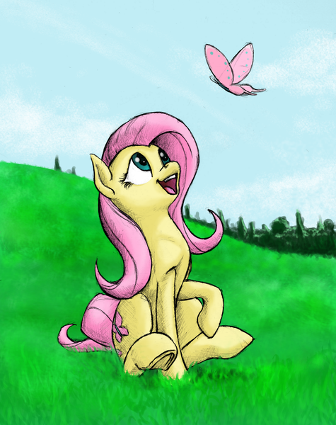 Size: 1280x1617 | Tagged: artist:cave-shinobi, butterfly, cute, derpibooru import, fluttershy, happy, safe, shyabetes, solo