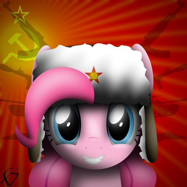 Size: 3610x3610 | Tagged: ak-47, artist:facelesssoles, assault rifle, communism, derpibooru import, gun, hat, jet fighter, pinkie pie, plane, rifle, rocket launcher, safe, solo, soviet union, tank (vehicle), ushanka, weapon