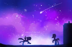 Size: 3707x2412 | Tagged: safe, artist:keen6, derpibooru import, derpy hooves, doctor whooves, time turner, pegasus, pony, doctor who, female, mare, night, running, shooting star, spread wings, stars, tardis
