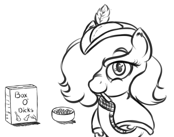 Size: 662x521 | Tagged: bowl, cereal, colt, colt quest, derpibooru import, dicks everywhere, femboy, foal, food, hat, male, nudity, oc, oc:emerald jewel, penis, questionable, sex joke, spoon, trap, unofficial characters only