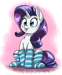 Size: 969x1169 | Tagged: safe, artist:otakuap, derpibooru import, rarity, pony, unicorn, :p, clothes, cute, female, mare, raribetes, silly, silly pony, sitting, socks, solo, striped socks, tongue out