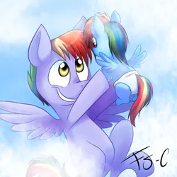 Size: 1024x1024 | Tagged: safe, artist:fj-c, derpibooru import, rainbow blaze, rainbow dash, pony, baby, baby dash, baby pony, diaper, father and daughter, filly, filly rainbow dash, foal, parent, younger