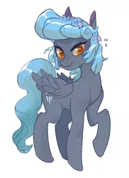 Size: 670x919 | Tagged: safe, artist:twitchykismet, derpibooru import, oc, oc:cold snap, unofficial characters only, pegasus, pony, flower, flower in hair, simple background, solo, white background