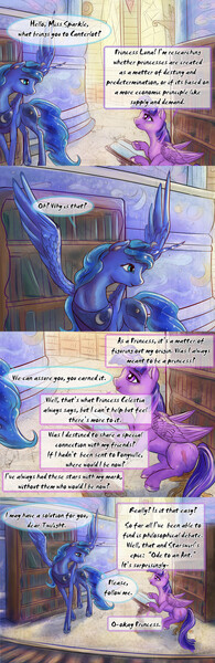 Size: 1280x3940 | Tagged: safe, artist:viwrastupr, derpibooru import, princess luna, twilight sparkle, twilight sparkle (alicorn), alicorn, pony, alternate universe, comic, female, library, mare, samurai twilight, tumblr