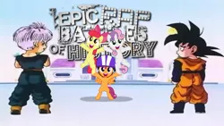 Size: 1024x576 | Tagged: apple bloom, cutie mark crusaders, derpibooru import, dragon ball z, epic rap battles of history, goten, kid trunks, safe, scootaloo, sweetie belle, trunks