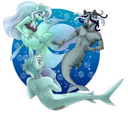 Size: 5128x4728 | Tagged: absurd resolution, anthro, artist:pixel-prism, beach ball, derpibooru import, fins, mermaid, merpony, mershark, oc, oc:crystal cameo, oc:makuru, oc:merryweather, safe, sharkmaid, unofficial characters only, zebra