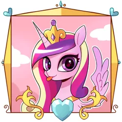 Size: 1000x1000 | Tagged: safe, artist:9seconds, derpibooru import, princess cadance, alicorn, pony, bust, cute, cutedance, female, heart eyes, looking at you, mare, raspberry, silly, silly pony, smiling, solo, tongue out, wingding eyes