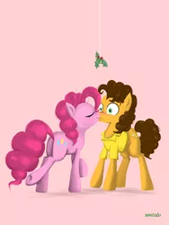 Size: 768x1024 | Tagged: safe, artist:mizore43, derpibooru import, cheese sandwich, pinkie pie, cheesepie, female, holly, holly mistaken for mistletoe, kissing, male, shipping, straight