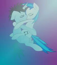 Size: 920x1040 | Tagged: artist:frostyna51, derpibooru import, female, kissing, male, neon lights, rising star, safe, shipping, straight, vinylights, vinyl scratch