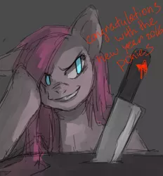 Size: 2229x2400 | Tagged: 2016, artist:insanitylittlered, derpibooru import, knife, new year, pinkamena diane pie, pinkie pie, semi-grimdark, solo