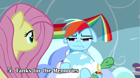 Size: 480x270 | Tagged: animated, artist:klystron2010, crying, derpibooru import, eyeroll, flutterbitch, fluttershy, nose in the air, rainbow dash, safe, season 5 in 55 seconds, tank, tanks for the memories, uvula, volumetric mouth