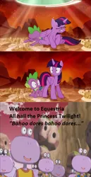 Size: 563x1091 | Tagged: safe, derpibooru import, edit, spike, twilight sparkle, twilight sparkle (alicorn), alicorn, dragon, pony, the cutie re-mark, backpack, dragon ball z, dragonball z abridged, female, mare, meme, story of bardock, twilight sees the future