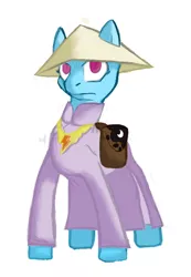 Size: 352x508 | Tagged: artist:magello, clothes, color, conical hat, derpibooru import, element of loyalty, fanfic art, fanfic:austraeoh, hat, rainbow dash, robe, saddle bag, safe, solo