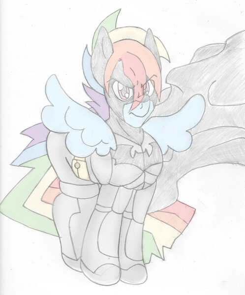 Size: 1592x1917 | Tagged: artist:blackbewhite2k7, batman, batman begins, crossover, derpibooru import, rainbow blitz, rainbow dash, rule 63, safe, sketch, solo, wip