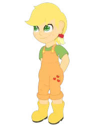 Size: 1600x2000 | Tagged: age regression, applejack, artist:the-crusader-network, cute, derpibooru import, diaper, hatless, human, humanized, missing accessory, overalls, safe, solo
