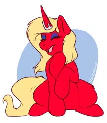 Size: 1280x1463 | Tagged: safe, artist:irishthorns, derpibooru import, oc, oc:scarlet rose, unofficial characters only, pony, unicorn, crown, eyeshadow, horn jewelry, jewelry, laughing, makeup, red coat