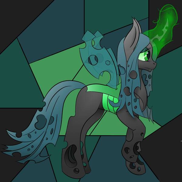 Size: 1700x1700 | Tagged: artist:midnight-staf, changeling, changeling queen, crying, derpibooru import, female, magic, queen chrysalis, sad, safe, solo