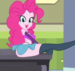 Size: 691x660 | Tagged: suggestive, deleted from derpibooru, derpibooru import, edit, edited screencap, screencap, pinkie pie, equestria girls, bimbo, bimbo edit, bimbo pie, breast edit, breasts, busty pinkie pie, clothes, evening gloves, female, gloves, lipstick, panties, piano, pinkie on a piano, skirt, socks, solo, thigh highs, thong, tube top, underwear, zettai ryouiki