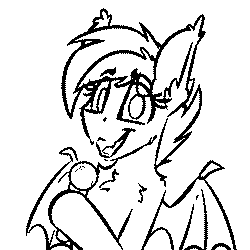 Size: 500x500 | Tagged: safe, artist:ralek, derpibooru import, oc, oc:sunny sheila, unofficial characters only, bat pony, pony, animated, bat wings, cute, eyes closed, fangs, fluffy, looking at you, microphone, monochrome, open mouth, singing, smiling, solo