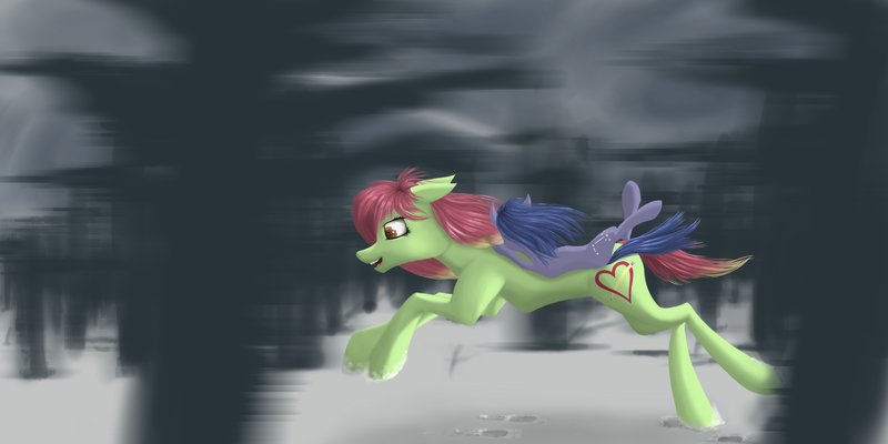 Size: 3000x1500 | Tagged: artist:kopaleo, derpibooru import, female, filly, galloping, oc, oc:artline, oc:cosmia nebula, running, safe, snow, unofficial characters only