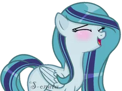 Size: 600x449 | Tagged: safe, artist:s-prinkies, derpibooru import, sonata dusk, ponified, pegasus, pony, equestria girls, blank flank, blushing, cute, equestria girls ponified, eyes closed, happy, simple background, solo, sonatabetes, transparent background