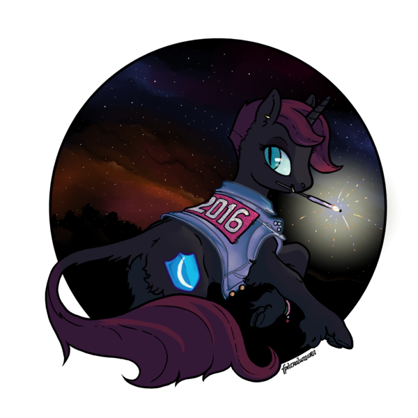 Size: 1280x1279 | Tagged: safe, artist:spectralunicorn, derpibooru import, oc, oc:nyx, unofficial characters only, alicorn, classical unicorn, pony, alicorn oc, clothes, leonine tail, new years eve, sparkler (firework), vest