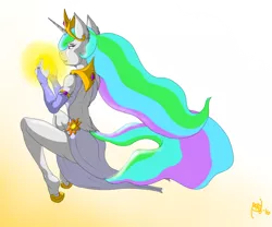 Size: 1200x1000 | Tagged: alicorn, anthro, artist:epicpaladin, clothes, derpibooru import, dress, from behind, magic, princess celestia, safe, solo, wingless, wingless anthro