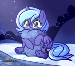 Size: 1272x1125 | Tagged: safe, artist:xwhitedreamsx, derpibooru import, princess luna, alicorn, pony, bed, blushing, cute, female, filly, hug, lunabetes, pillow, pillow hug, scared, sitting, solo, sweet dreams fuel, teary eyes, woona