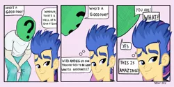 Size: 1276x643 | Tagged: artist:trickydick, behaving like a dog, brad, bradface, comic, cute, derpibooru import, downvote bait, edit, flash sentry, get, index get, parody, philosophy, safe, thought bubble, three panel soul, who's a good pony