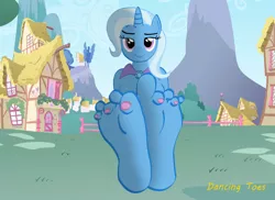 Size: 1024x745 | Tagged: anthro, artist:dancingtoes, barefoot, cape, clothes, derpibooru import, feet, fetish, foot fetish, foot focus, plantigrade anthro, soles, suggestive, toenails, toes, trixie, trixie's cape, wiggling toes