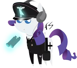 Size: 4400x3870 | Tagged: artist:facelesssoles, binoculars, clothes, derpibooru import, hat, headphones, magic, nazi, pointy ponies, radio, rarinazi, rarity, safe, solo, uniform