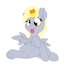 Size: 1560x1650 | Tagged: safe, artist:dfectivedvice, artist:jubileeglider, derpibooru import, derpy hooves, pony, candy, candy corn, food, pun, silly, silly pony, simple background, solo, tongue out, transparent background, underhoof, visual pun