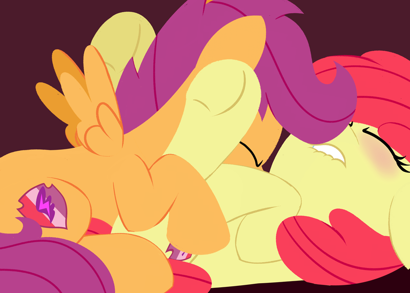 Size: 1280x914 | Tagged: questionable, artist:dtcx97, derpibooru import, apple bloom, scootaloo, pony, blushing, cutie mark, female, filly, filly on filly, foalcon, lesbian, lip bite, scootabloom, shipping, the cmc's cutie marks