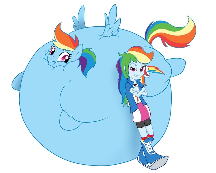 Size: 1280x1024 | Tagged: safe, artist:darthglacier, derpibooru import, rainbow dash, balloonie pony, original species, equestria girls, dreamworks face, human ponidox, inflation, rainblimp dash, square crossover