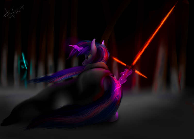 Size: 7000x5000 | Tagged: safe, artist:skitsniga, derpibooru import, twilight sparkle, absurd resolution, cloak, clothes, crossguard lightsaber, kylo ren, lightsaber, sith, star wars, weapon