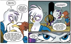 Size: 1309x805 | Tagged: safe, artist:jay fosgitt, derpibooru import, idw, firegem, gilda, rarity, gryphon, spoiler:comic, spoiler:comicff24