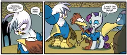 Size: 1353x588 | Tagged: safe, artist:jay fosgitt, derpibooru import, idw, firegem, gilda, rarity, gryphon, spoiler:comic, spoiler:comicff24