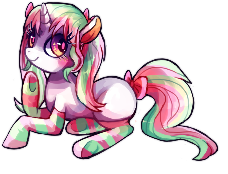 Size: 1280x978 | Tagged: safe, artist:cherivinca, derpibooru import, oc, unofficial characters only, clothes, socks, solo, striped socks, tail bow