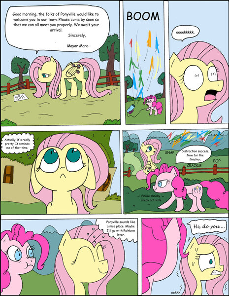 Size: 1024x1322 | Tagged: artist:average-00, comic, comic:opposites, derpibooru import, floppy ears, fluttershy, party cannon, pinkie pie, safe