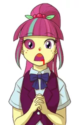 Size: 300x475 | Tagged: semi-grimdark, artist:uotapo, derpibooru import, edit, sour sweet, equestria girls, friendship games, abuse, abuse edit, background pony strikes again, black eye, blood, edgy, eqg abuse edits, female, solo, sourbuse