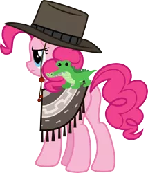 Size: 4832x5641 | Tagged: absurd resolution, accessory swap, alternate gender counterpart, artist:osipush, cheese sandwich, clint eastwood, clothes, derpibooru import, gummy, hat, personality swap, pinkie pie, poncho, safe, simple background, solo, the mare with no name, transparent background, vector