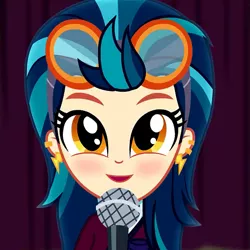 Size: 537x537 | Tagged: safe, derpibooru import, edit, edited screencap, screencap, indigo zap, equestria girls, friendship games, blushing, cropped, cute, inverted mouth, microphone, smiling, solo, zapabetes