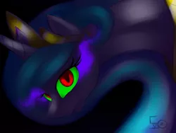 Size: 800x600 | Tagged: artist:sonidovazquez, bust, correstia, corrupted, corrupted celestia, corruptia, dark magic, derpibooru import, magic, possessed, possesstia, princess celestia, safe, solo, sombra eyes