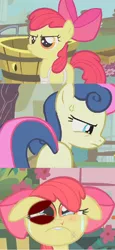 Size: 490x1068 | Tagged: semi-grimdark, derpibooru import, edit, edited screencap, screencap, apple bloom, bon bon, sweetie drops, earth pony, pony, call of the cutie, abuse, abuse edit, applebuse, bad end, black eye, blood, butt, comic, cross-popping veins, crying, edgy, female, filly, i didn't put those in my bag, mare, plot