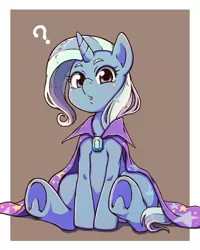 Size: 1936x2424 | Tagged: safe, artist:nazonazopowerfu, derpibooru import, trixie, pony, unicorn, abstract background, cute, diatrixes, female, looking at you, mare, pixiv, question mark, sitting, solo, underhoof