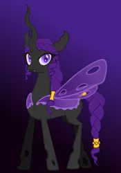 Size: 768x1100 | Tagged: artist:fibs, braid, changeling, changeling queen, changeling queen oc, derpibooru import, female, oc, oc:queen vespa, ojou ringlets, purple changeling, purple eyes, purple hair, safe, solo, unofficial characters only, vector, wasp