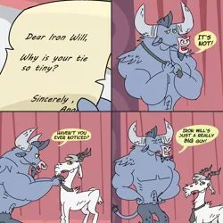 Size: 2010x2010 | Tagged: artist:creepycurse, ask, ask iron will, baneposting, comic, derpibooru import, for you, goat, iron will, necktie, safe, tumblr