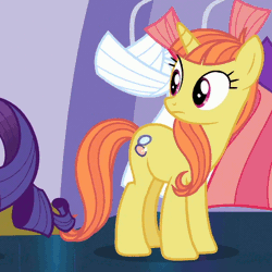 Size: 580x580 | Tagged: safe, derpibooru import, screencap, citrus blush, rarity, pony, unicorn, canterlot boutique, animated, background pony, blinking, both cutie marks, clothes, clothes hanger, coat rack, concerned, cute, dress, female, hair flip, mane flip, mare, solo focus, turning, weapons-grade cute